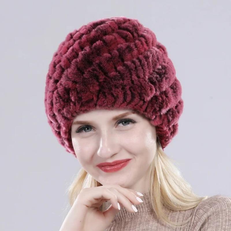 Russian Lady 100% Natural Real Rex Rabbit Fur Hats Women Kintted Outdoor Rex Rabbit Fur Hat New Warm Real Fur Caps