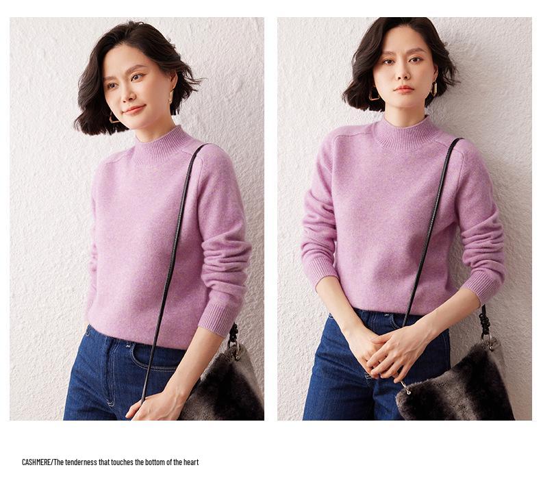 Lekasha Women's Cashmere Knit Sweater: Half-High Collar, Long Sleeves, Ideal Base Layer for Autumn and Winter.
