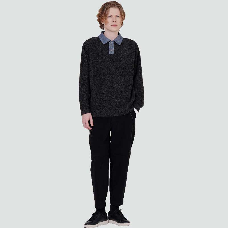 Custom Us Men'S Corduroy Collar Contrast Winter Fleece-Lined Polo Shirt Cxs25Wkktb09 Gry