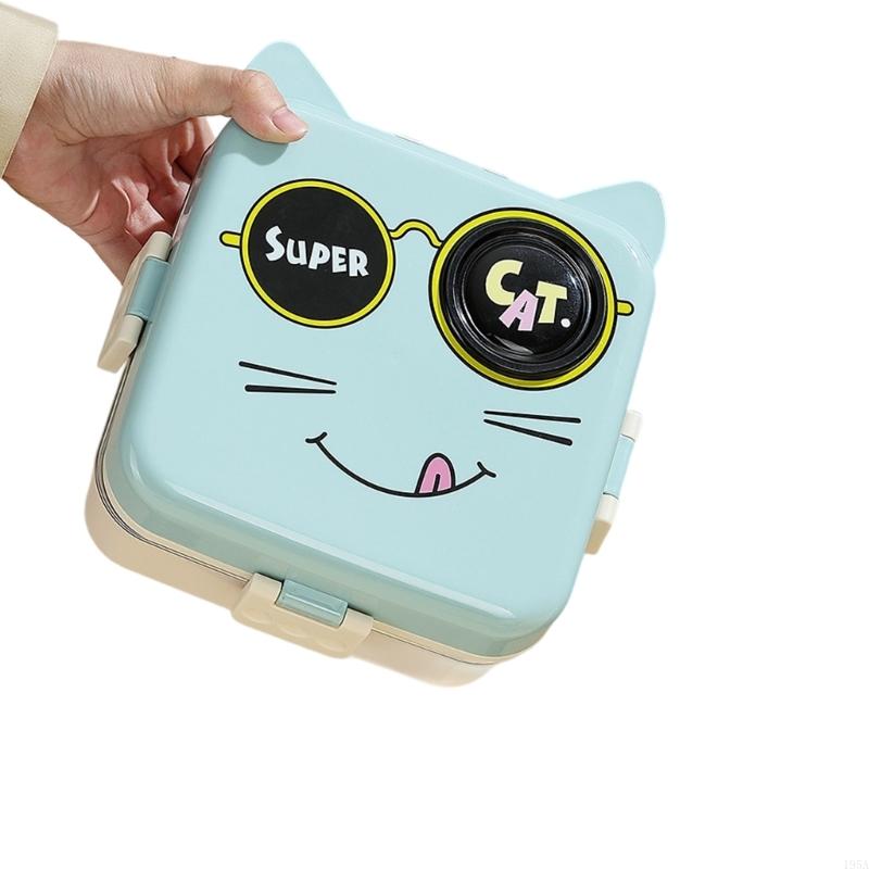 3 Compartment Stainless Steel Lunch Box With Cartoon Design Leak Proof Lid Food Container For School Office Bentos