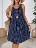 Women's Sleeveless Polka Dot Dress Round Neck Loose A-Line Casual Midi Tank Dress For Daily Beach Wear