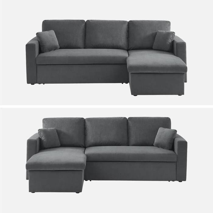 Dark Grey Corduroy Convertible Corner Sofa - IDA - 3 Seater. Reversible Corner Armchair Storage Chest Bed