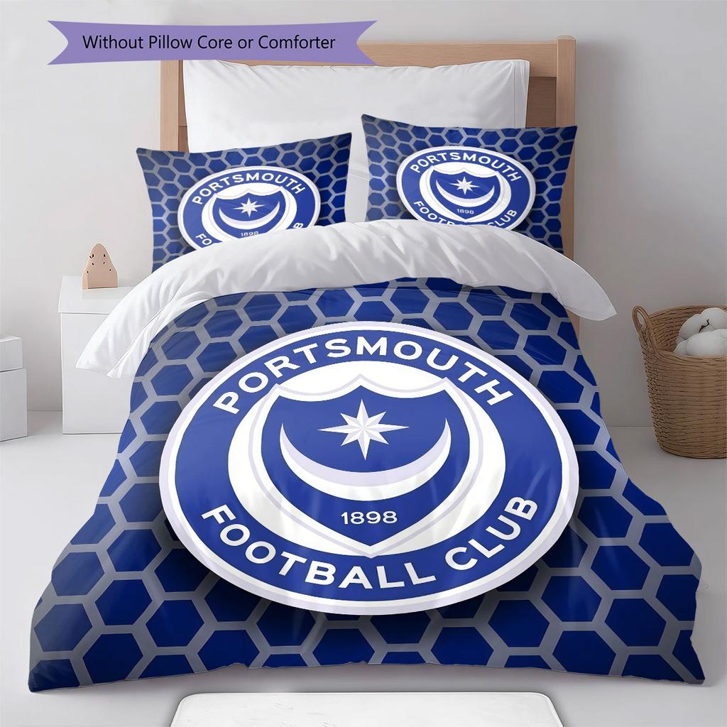 Biancheria da letto con motivo Portsmouth Football Club, Set piumino Copripiumino Federa Regalo di compleanno per la casa(1 * copripiumino + 2 * federa, senza nucleo)