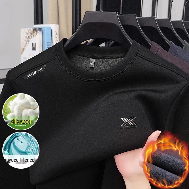 Men's High-End Wool-Blend Mulberry Silk Fleece-Lined Long-Sleeve Sweatshirt