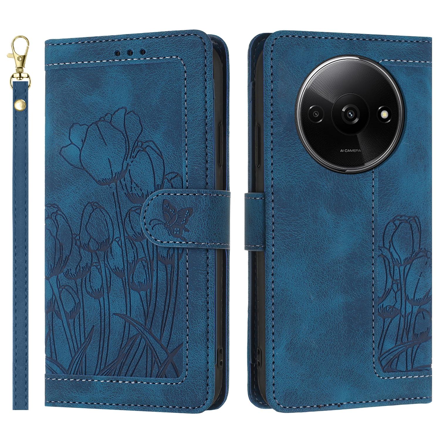 

For Xiaomi Poco C61 4G/Redmi A3 4G Case Tulip Leather Phone Cover with 5 Card Slots Wallet D