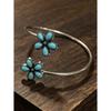 1pc Western Vintage Artificial Turquoise Flower Arm Cuff, Distressed Open Bangle Bracelet, Bohemian Arm Accessory