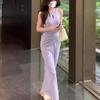 French Celebrity Style Solid Color Hollow Pleated Vest Dress, Women's Summer Is Very Good-looking, Waist Shows Body, Hip-wrapped Dress