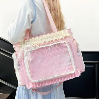 Y2k Sladká Ita Taška přes rameno Lolita Dívka Průhledná Crossbody Taška Dámská Velkokapacitní Krajková Tote Taška Roztomilá DIY Display Kabelka