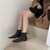 Retro 2025 Splicing Pointed Short Boots Women's Shoes Autumn and Winter New Soft Leather Kitten and Elastic Thin Boots