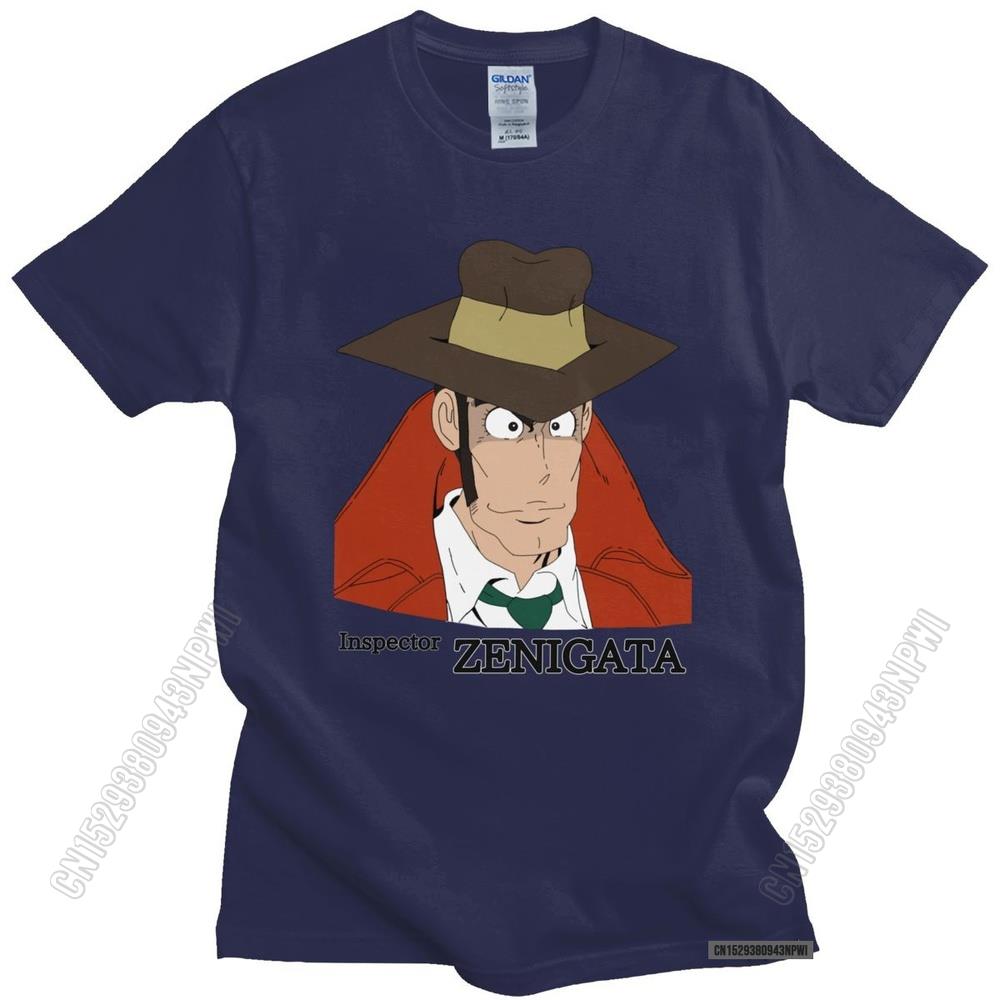 Lustiges Lupin The Third T-Shirt für Herren Rundhals Koichi Zenigata Grafik T-Shirt Vorgeschrumpfte Baumwolle Normale Passform T-Shirt Merchandise