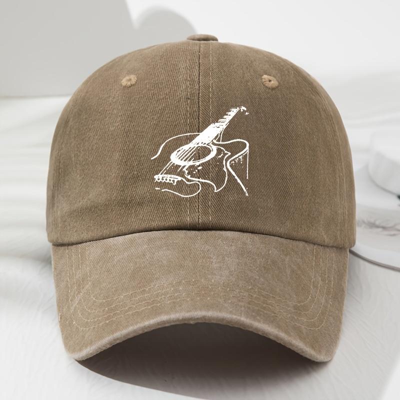 Hand Washable  100 Polyester Woven  Unisex Guitar Print Baseball Cap  Vintage Polyester AdjustableFor Any Season