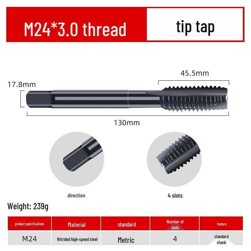 Stainless Steel Spiral Taper Tap Drill Bits with Cobalt-Nitriding, Sizes 4m-10m