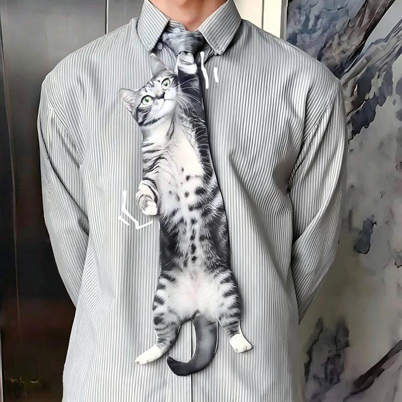 3D Katze Katzenförmige Unisex-Krawatte Kreatives Tier Muster Kätzchen Krawatte Satinstoff Lebensechte Krawatte für Hochzeitsfeier
