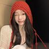 Hand-woven fringed knitted hat women's winter new wool knitted hat hollow ear protector warm Lei Feng hat