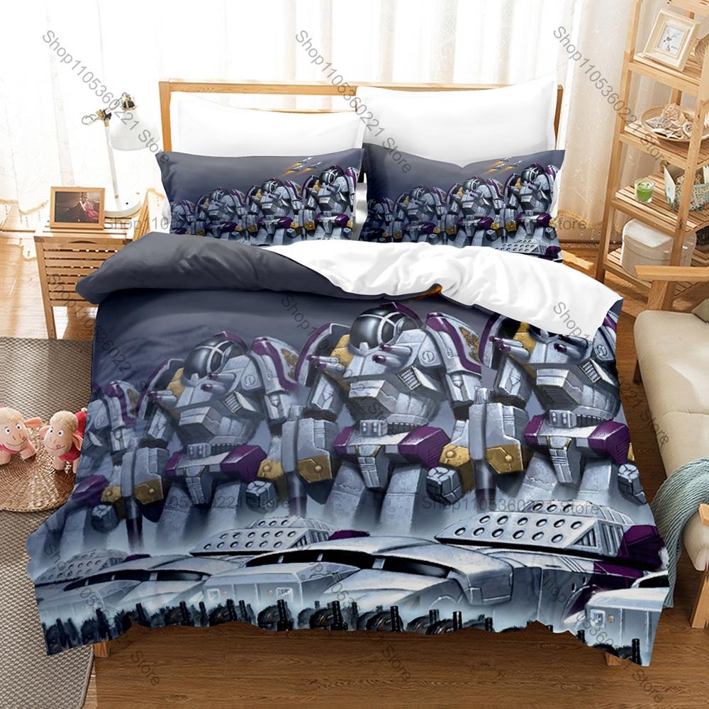 Man Made BattleTech The Board Game Duvet Cover + 2 Pillowcases Sci-Fi BattleMech Hex Tabletop Wargame Print Soft Bedding Decor