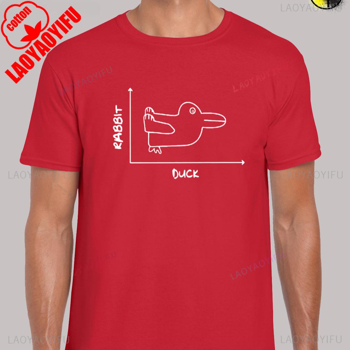 

Rabbit or Duck Graph Cool Funny Pattern Print Regular Fit Tees for Men Summer Fashion Casual Comfort Soft Cotton Tshirt Tops 4XL