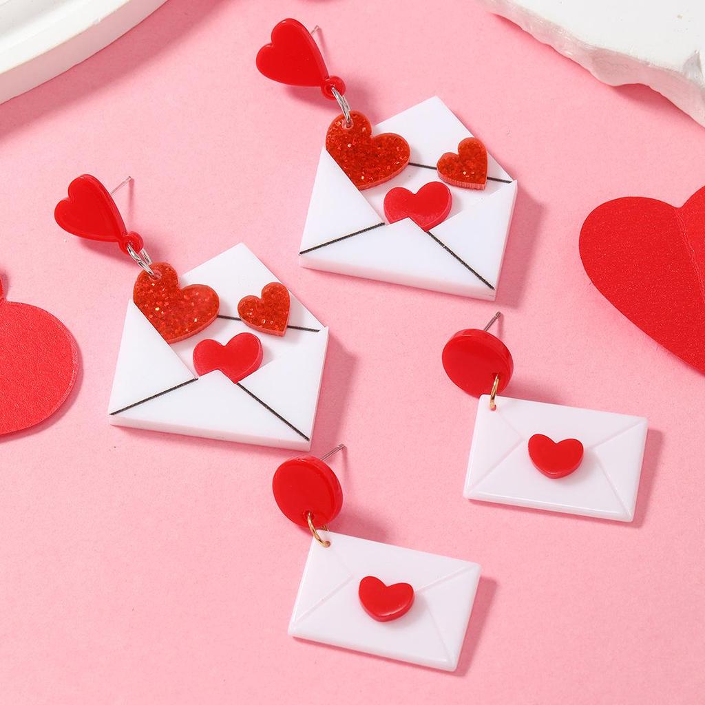Korean Style Heart Envelope Earrings - Simple, Niche Design Acrylic Jewelry for Women