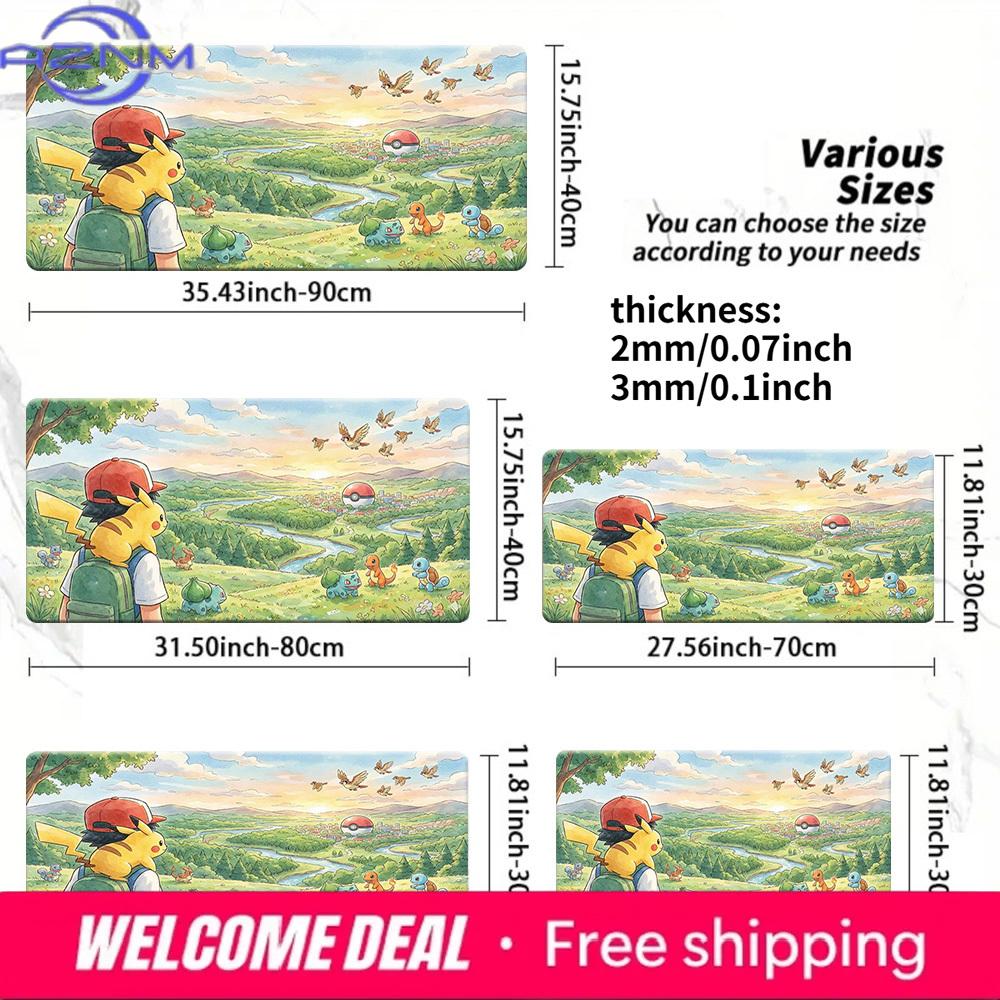 Pokemon Ash Pikachu Sunrise Landscape Gaming Mouse Pad Large NonSlip Desk Mat 30x80x0.2cm