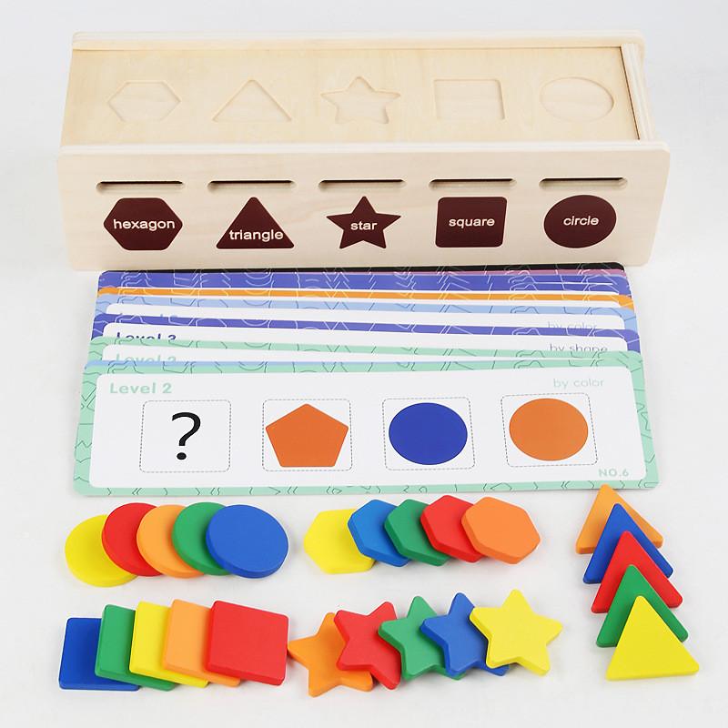 Wooden Sorting Educational Box For Children Shapes Colors Cognitive Skills Play