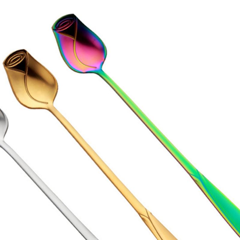 Small Teaspoon Colorful Stainless Steel Spoon Tea Spoon Long Handle Dessert Spoon Creative Coffee Spoon