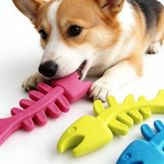 Gummi Knochen Hundespielzeug Fischgrätenform Hundekauspielzeug Zahnpflege Spielzeug für aggressive Kauer Interaktives Training Apportieren