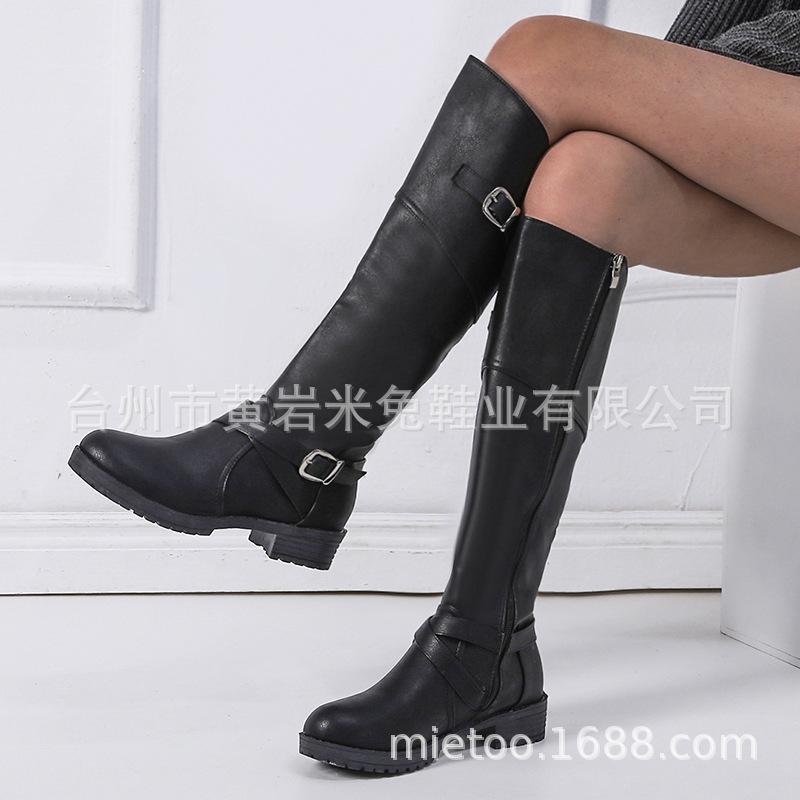 

Осень и зима ботинки большого размера детские с пряжкой боковая молния высокие кожаные ботинки плоский каблук ботинки Мартин рыцарские ботинки 43 43 чёрный