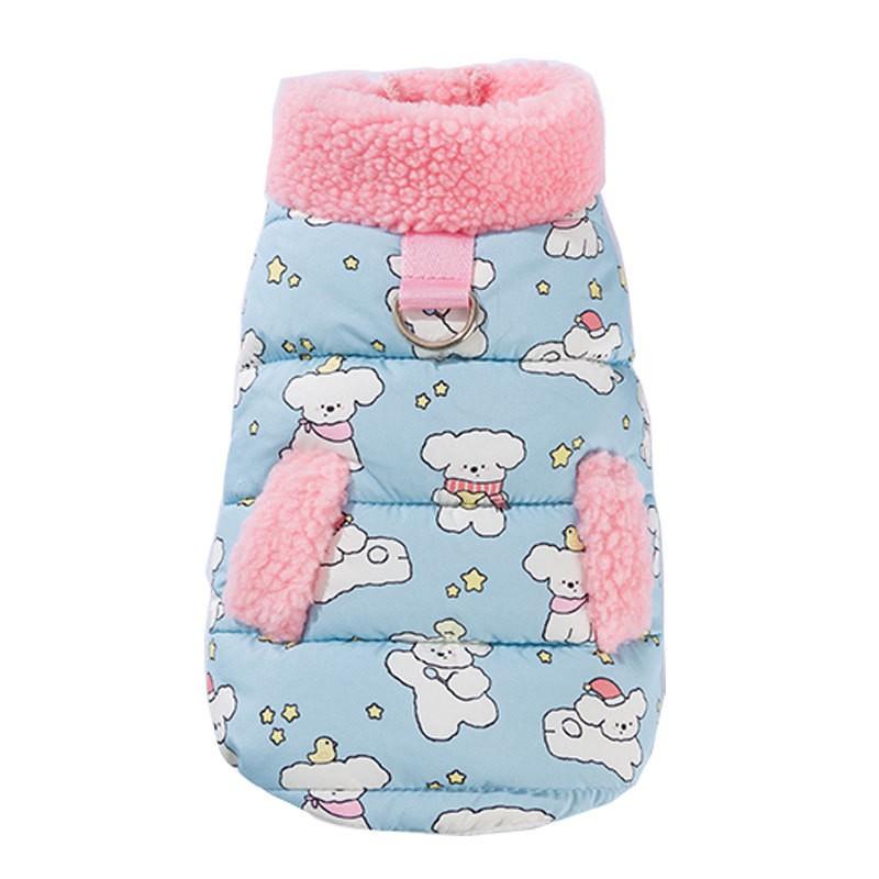Pet Cotton Winter Coat With High Neck Color Block Design Cartoon Print Warm Dog Vest Cold Season