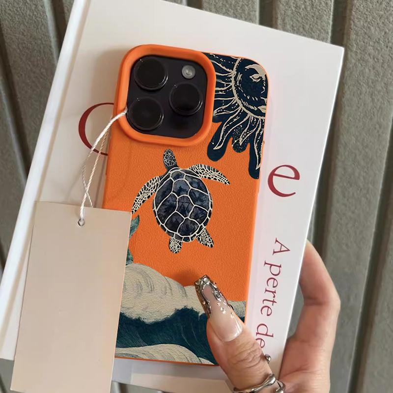 

Sea Turtle Waves Lychee Texture Silicone Phone Case For iPhone 17 Pro Max 14 Plus 11 12 13 14 15 16 Pro 17 Air Soft Cover iPhone 16 Plus