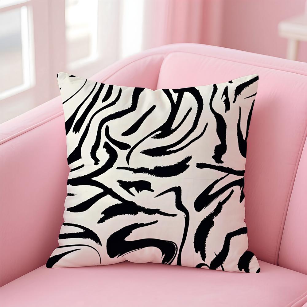 Black and White Striped Geometric Rectangle Cushion Cover Pillow Case Soft Skin Friendly Fabric Concealed Zipper
