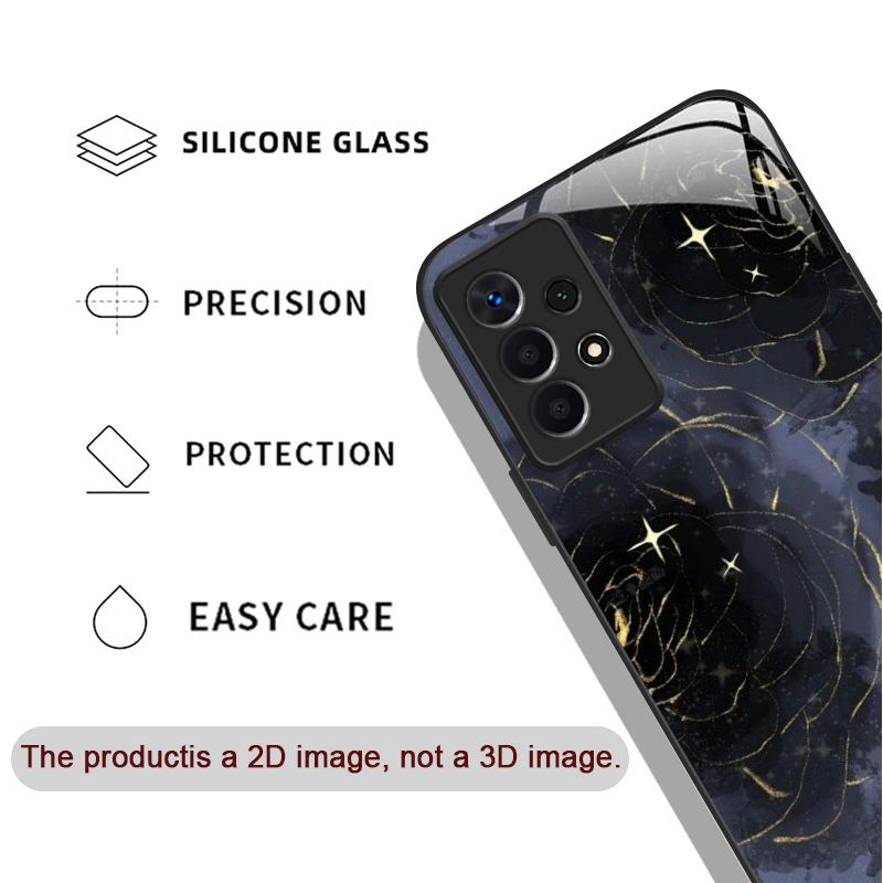 Luxury Black Rose Flower Graphic Tempered Glass Phone Case for Samsung Galaxy S25 Ultra S24 S23 Plus S22 S21 S20FE A56 A55 Cover