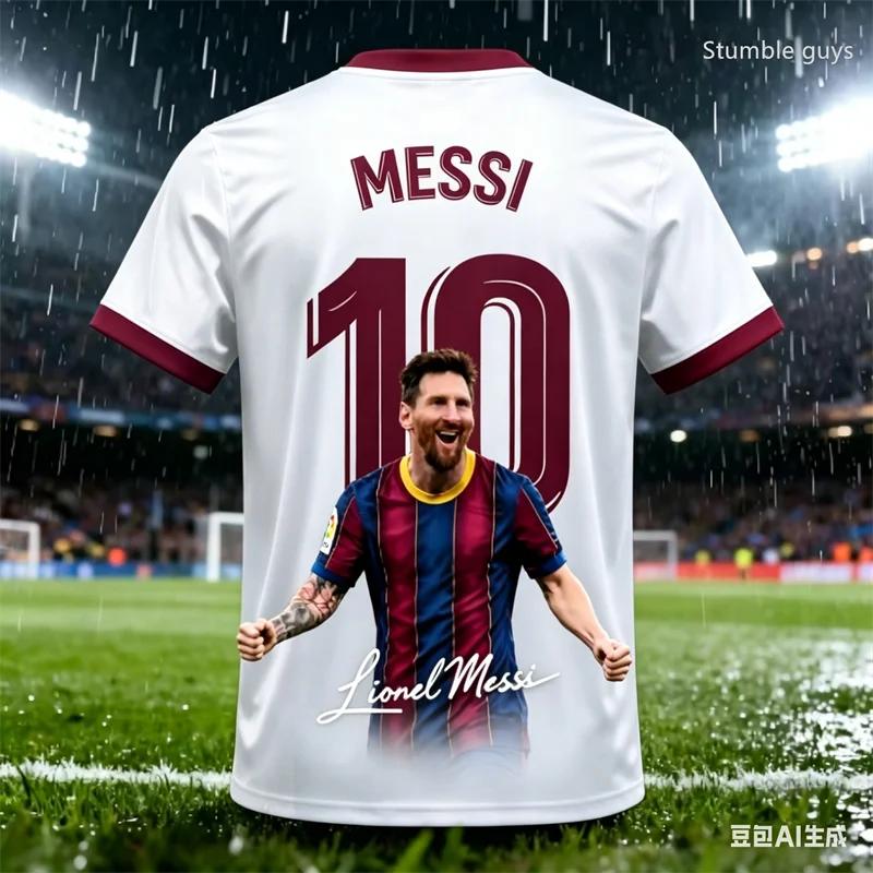 Kids Boys Summer Men Messi Football Short Sleeve T-shirt Casual Sports Jersey Street Tee Daily Training Wear