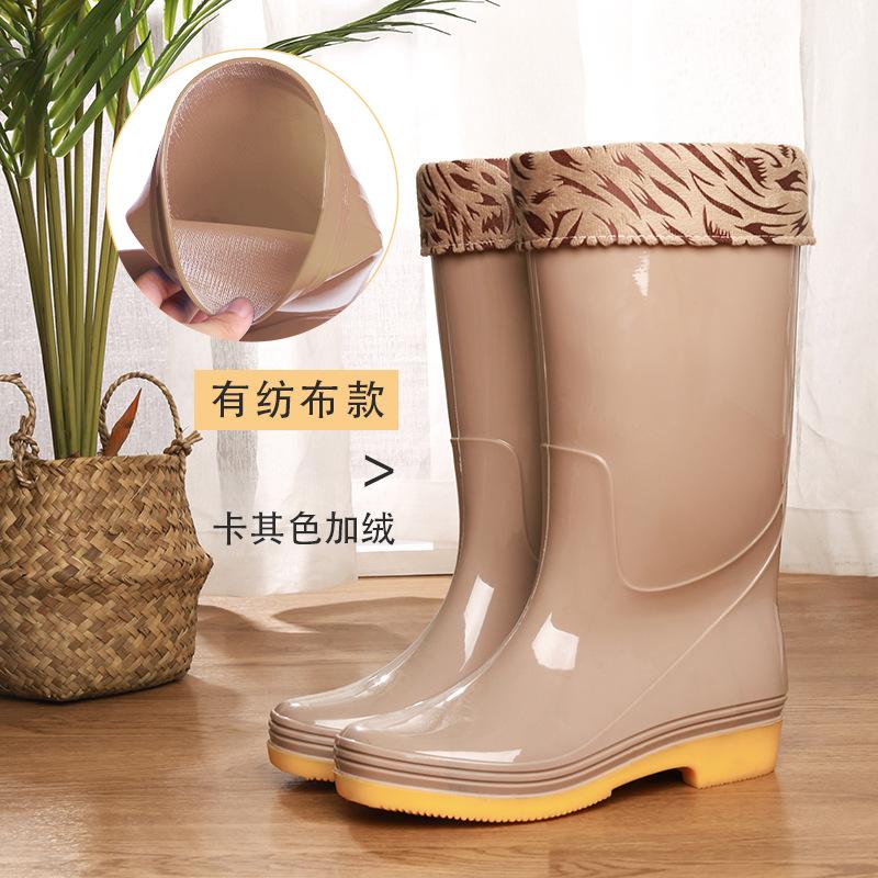 Water Shoes High Tube Rain Shoes Women's Long Rain Boots Beef Tendon Sole High Heel Velvet Waterproof Glue Shoes