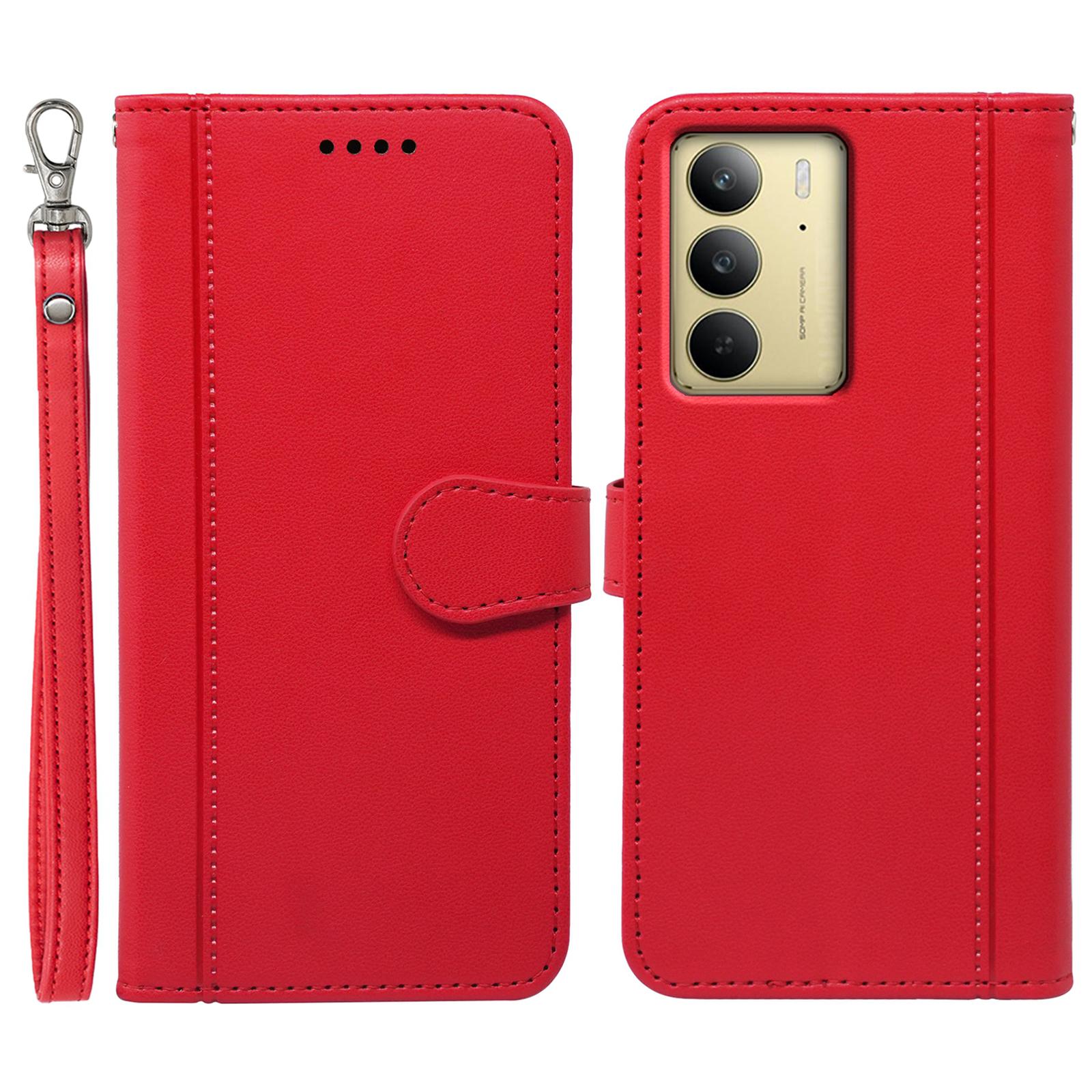 

Для Realme C75 Чохол-гаманець Магнітна застібка Шкіряний чохол для телефону з ремінцем Red