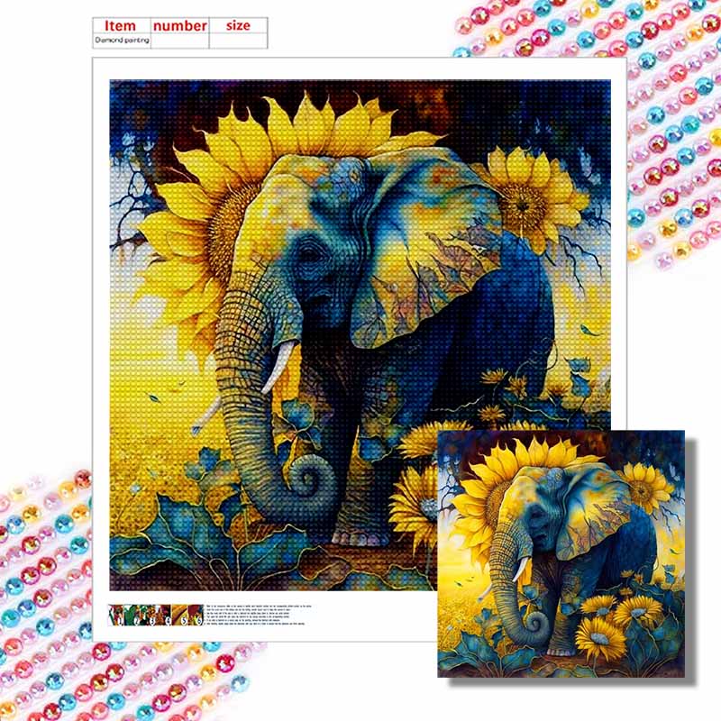 New Arrival 5D DIY Full Circle Diamond Painting "Sunflowers and Elephants" Embroidery Cross Stitch Home Decor Gift