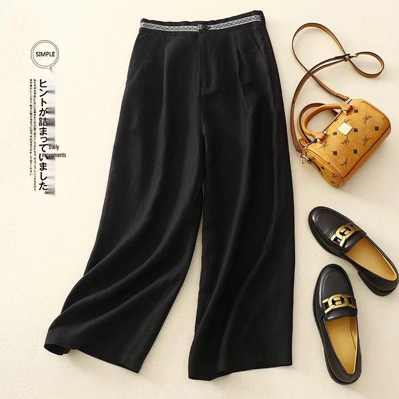 Trendy Women's Japanese-Style Wide-Leg Cotton and Linen Drape Pants