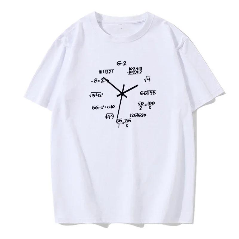 Men's T-Shirt 100% Cotton Casual Funny Math Clock Print Summer Loose O Neck European Size T-Shirt Short Sleeve T-Shirt Men's Top