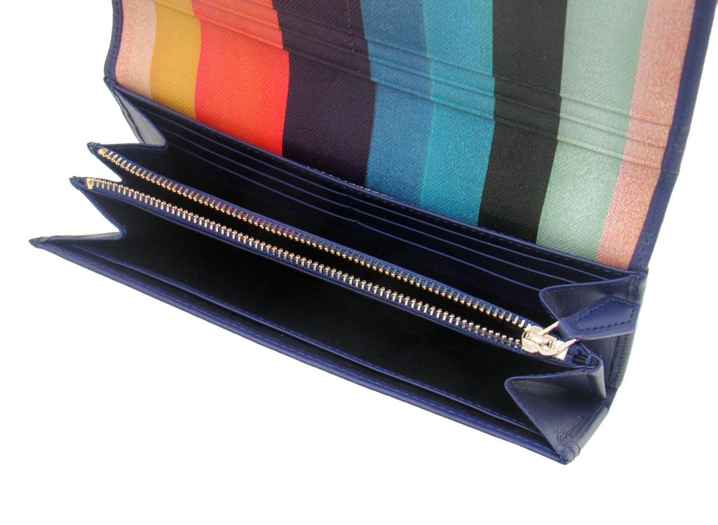 Carteira Longa Paul Smith Clássica de Couro de Vaca com Aba, Azul