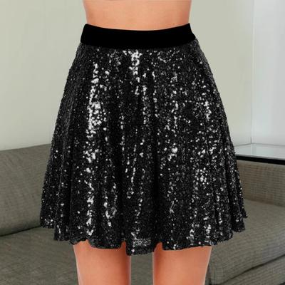Yousheng Women Skirt Elastic High Waist Sparkling Sequins Short Skirt Breathable Fabric Slimming Skirt Work Leisure Travel Parties Wear