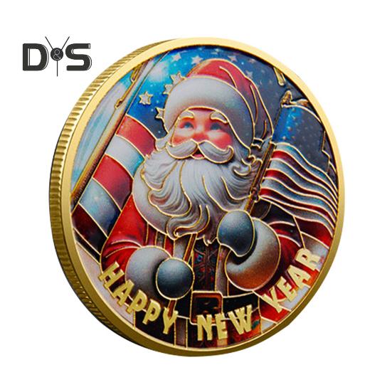 Vánoční Mikulášské mince Oboustranné slitinové Sběratelské mince Barevný vzor Slavnostní suvenýrové mince do štědrovečerních krabiček Novoroční dárek