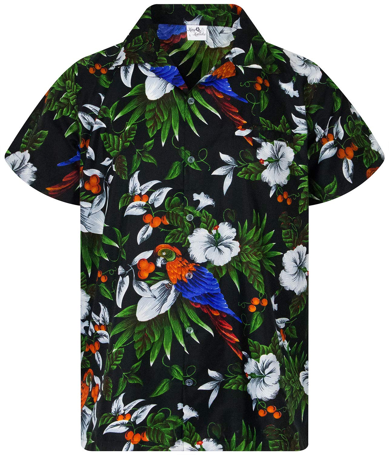 

Рубашка Aloha Shirt Hawaii Shirt Short Sleeve XS [King Kameha] Мужская Cherryparrot, черная,