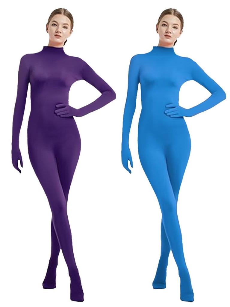 Women's Solid Color Zentai Bodysuit with Attached Hands and Feet - Dancewear Tight Suit for Stage Performance
