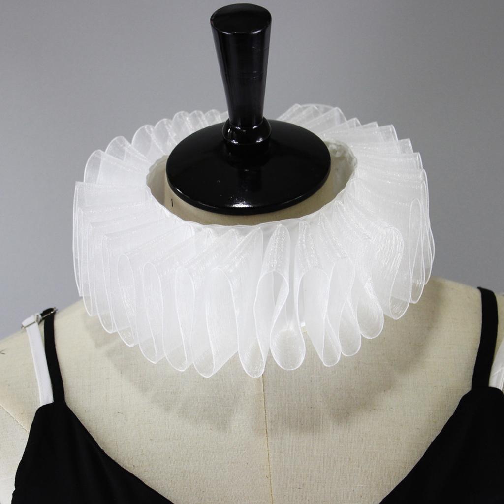 Gothic Costume Accessory White Ruffled Chiffon Detachable Collar Adjustable Ribbon For Multiple Outfits