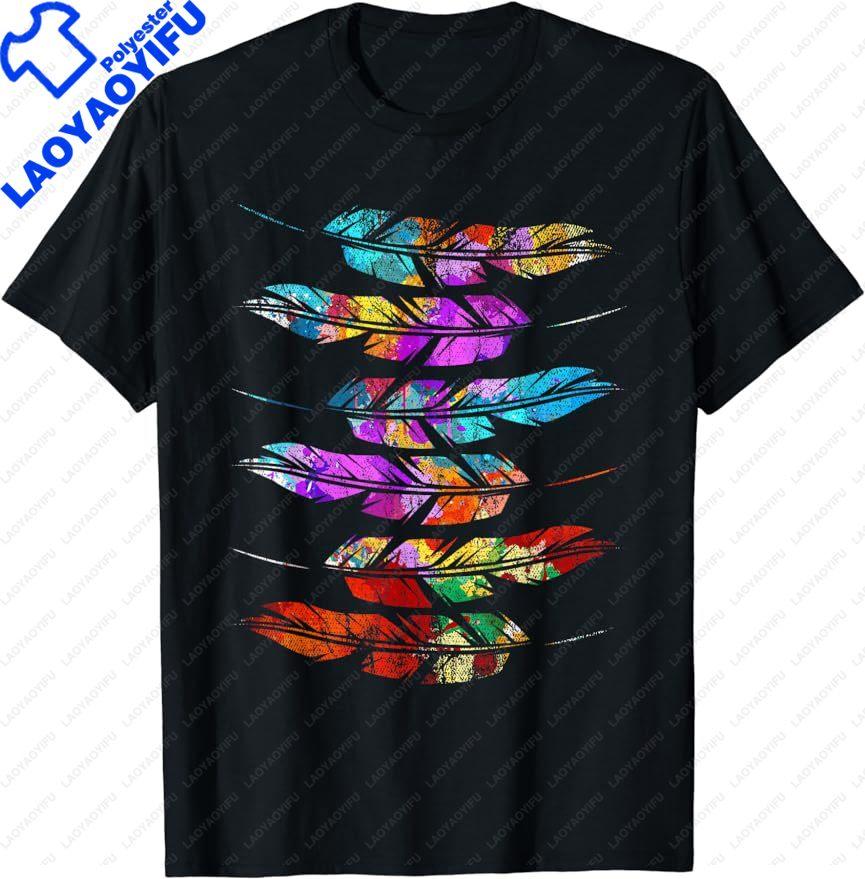 Indigenous Heritage Colorful Feathers Indian Native American TShirt Best Selling Four Seasons Unisex Indianer Motorcycle TShirt