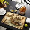 Di 4 Tovagliette con Tema Nave Pirata - Design Nautico Monofacciale, Realizzate in Poliestere Resistente, Lavare a Mano, Tappetini Decorativi Rettangolari per