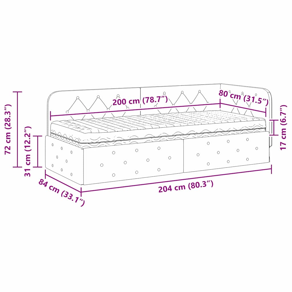 Corner Bed Frame Cream 80 X 200 Cm Velvet