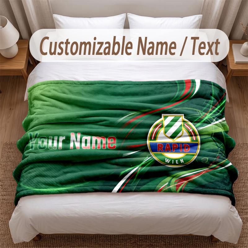 Rapid Wien FC Printed Flannel Blanket Custom Name Text Soft Warm Throw For Bedroom Holiday Gift