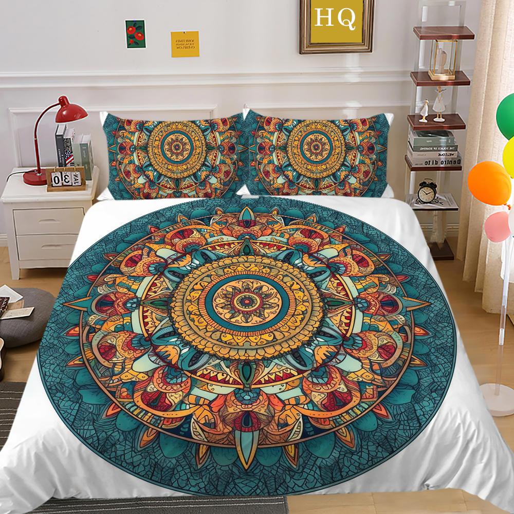 3D Datura Bedding Set Indian Style Duvet Cover 2/3pcs UK/US/AU/DE/UE Full Size Super Big Bed Room Washable Soft and Quick Drying Home Decoration