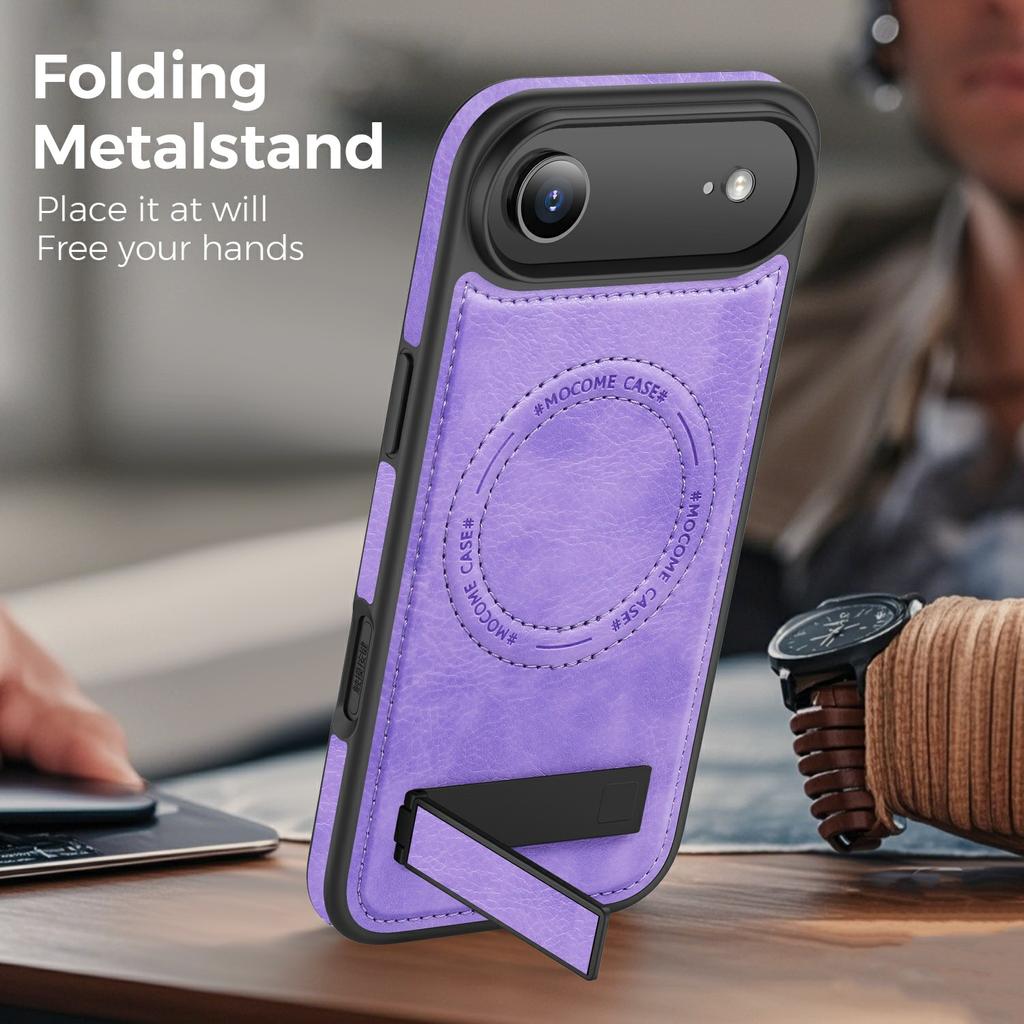 For iPhone Air Case Compatible with MagSafe Kickstand Leather Phone Back Cover