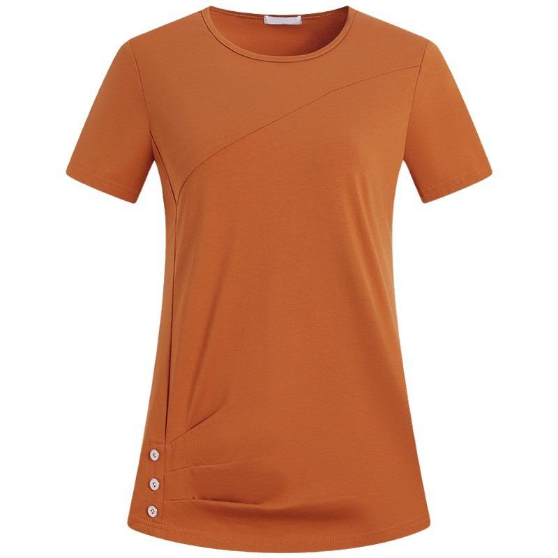5XL Women Summer Spring Cotton Blouses Shirts Lady Casual Short Sleeve O-Neck Solid Color T-shirt Blusas Tops