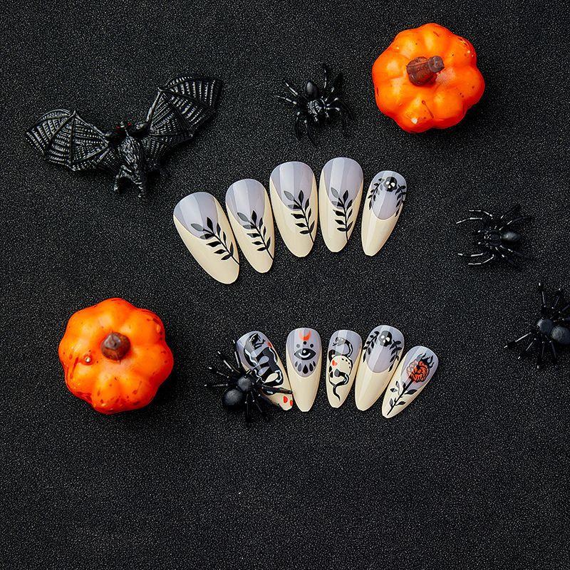 Dark Coiled Snake Rose Nail Art Black Almond Nail Sweet Cool Fashion European and American Halloween Fake Nail Finished Nail Piece